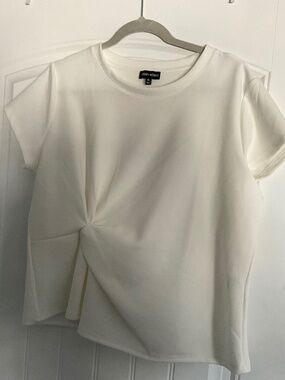 Modern Works  Off-White Cotton Blend Knit Top With Front Knot Detail